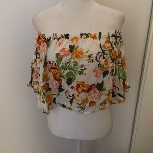 Audrey Floral Off-Shoulder Blouse in Orange and Green